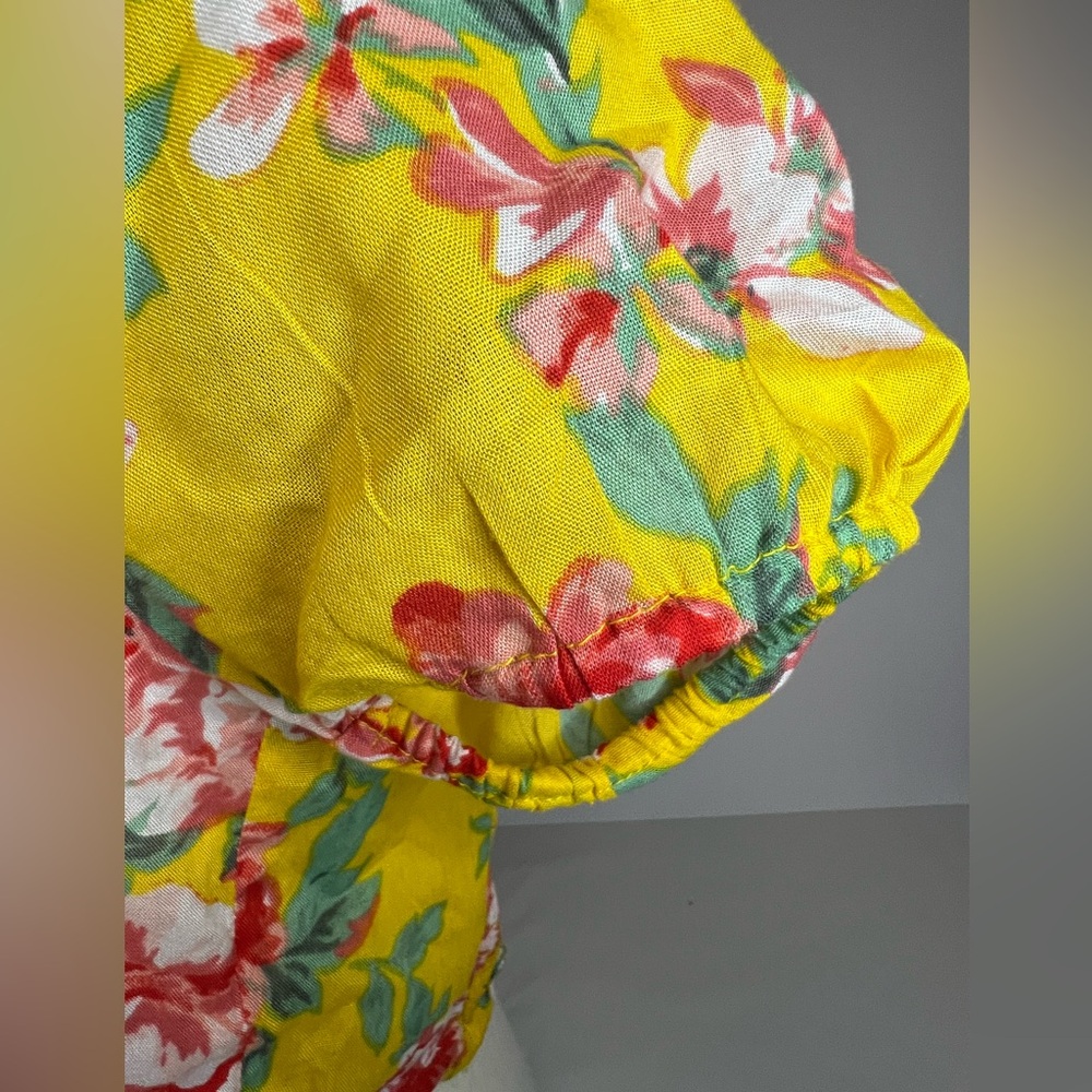 Floral Crop Top Jolie & Joy yellow Summer tie front Bubble Sleeve Medium juniors - Picture 5 of 8